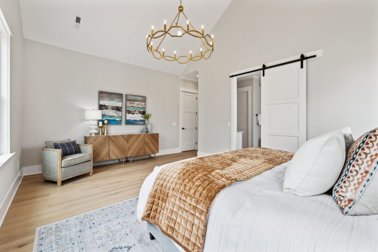 Defatta custom home in Murfreesboro master bedroom with white walls